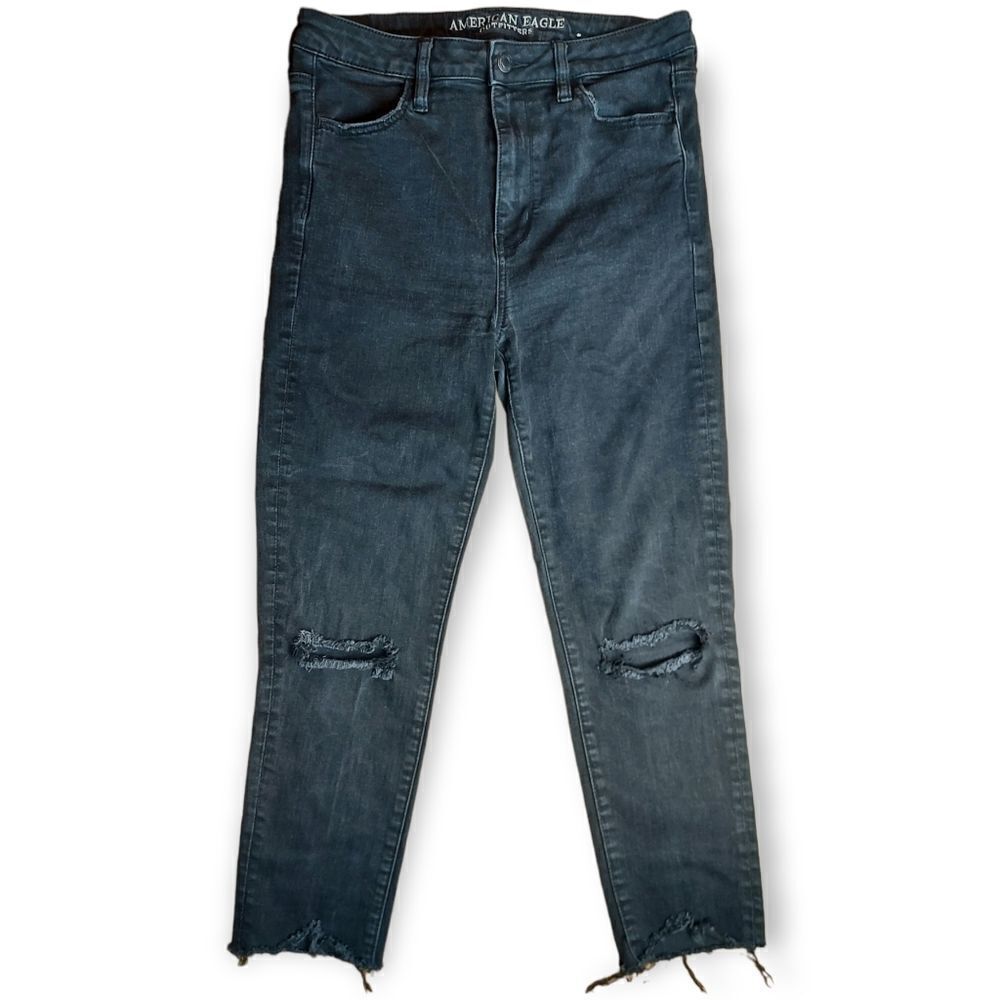 🌼4/$30 American Eagle Super High Rise Jegging – Black Distressed Crop Size 10